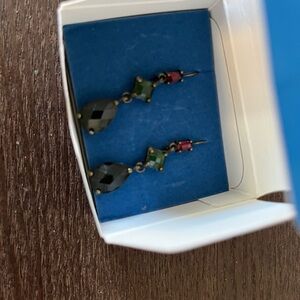 Elegant Black and Green Drop Earrings